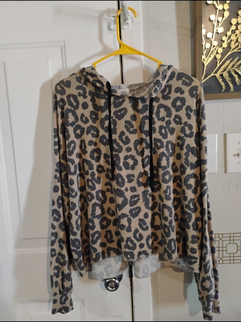 BKE Leopard Print Pullover in Taupe and Charcoal